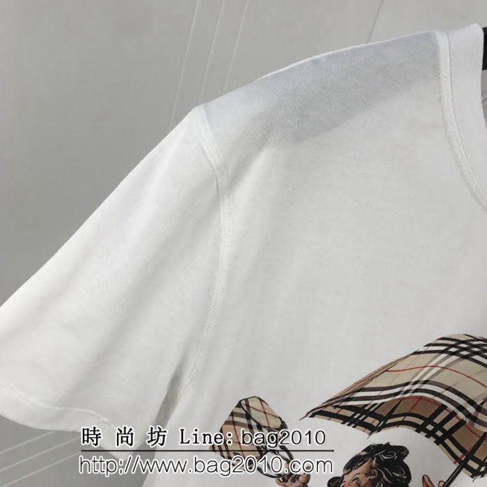 BURBERRY巴寶莉 19ss早春新款 經典格紋 丘比特印花圖案 純棉白色短袖 男女同款 ydi1788